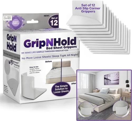 Vista 10 de GripNHold Soporte para sábanas Soporte discreto y resistente para sábanas, tensor de sábanas de 360 grados, agarre antideslizante para sábanas