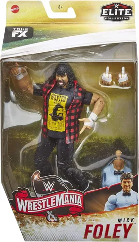 Vista 7 de WWE Elite Collection Mick Foley WrestleMania 22 Figura de acción con articulación de lujo, detalles realistas, equipo de anillo auténtico, manos