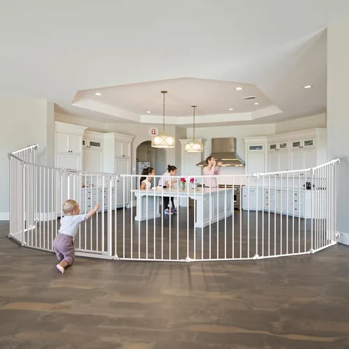 Vista 12 de Puerta extra ancha para bebés de 150 pulgadas, puerta de seguridad infantil para patio de juegos, puertas para perros con puerta de cierre