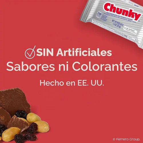 Vista 6 de Chunky, Chocolate con leche con cacahuetes y pasas, barra de caramelo envuelta individualmente, paquete compartido de 2.5 onzas cada uno, paquete
