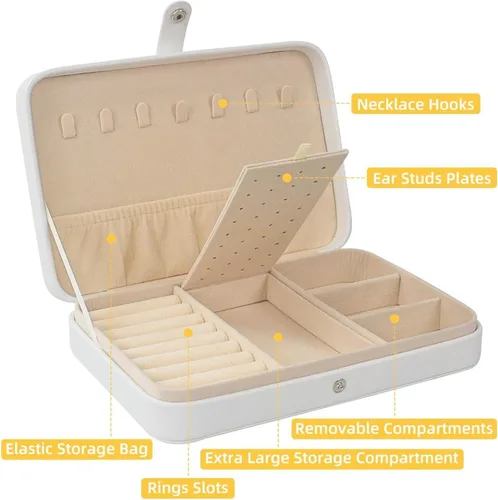 Vista 2 de PU Leather Jewelry Box, Portable Organizer for Women Girls, Travel Case Display Storage Holder for Rings Earrings Necklaces - Black and White Retro