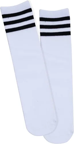 Vista 5 de Dxhycc 3 pares de calcetines a rayas hasta la rodilla, calcetines de fútbol para niños, calcetines deportivos de algodón para la escuela, calcetines