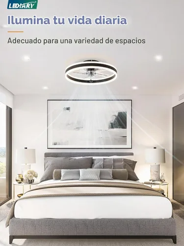 Vista 6 de LEDIARY Ventiladores de techo de perfil bajo con luces, ventilador de techo moderno de montaje al ras y control remoto, ventiladores de techo LED
