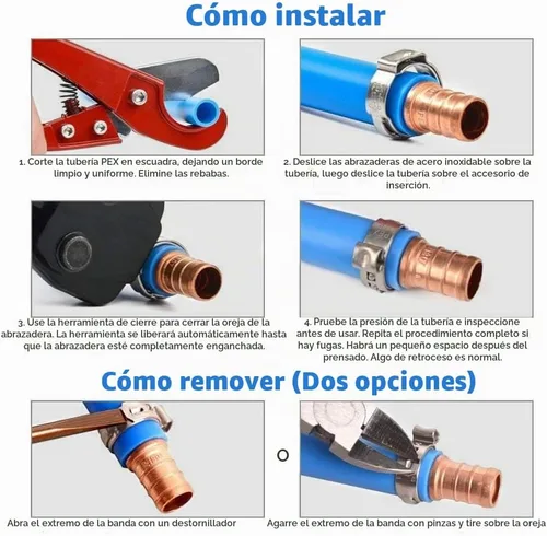 Vista 3 de 50 abrazaderas de cincha PEX de 3/4 pulgadas, abrazaderas de acero inoxidable 304 PEX anillos de engarce para conexiones de tubería PEX