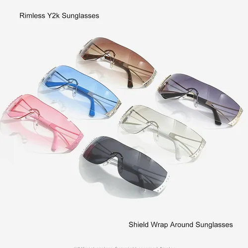 Vista 7 de DQbhzh Gafas de sol Y2K sin montura para mujeres y hombres gafas de sol futuristas de los años 2000