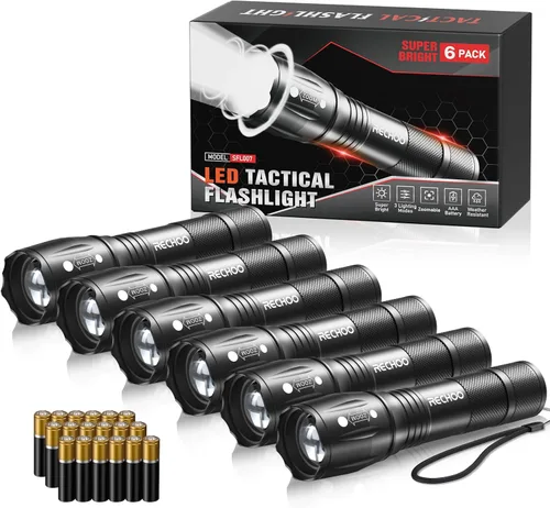 Vista 13 de RECHOO Paquete de 2 linternas LED rojas, linternas tácticas de alto lúmenes con 3 modos, linterna pequeña de bolsillo, linternas impermeables