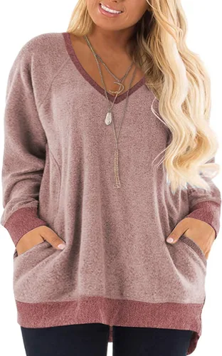 Vista 13 de DOLNINE Sudaderas de talla grande para mujer, con bloques de color, manga larga, con bolsillo 01_ negro