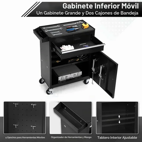 Vista 4 de Dawmilon Cofre de herramientas con 5 cajones y ruedas - Gabinete de herramientas de alta capacidad con caja de herramientas superior desmontable
