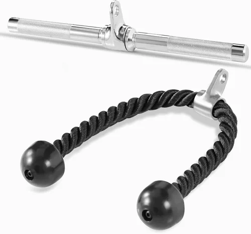 Vista 13 de Yes4All Cable Machine Attachment, Row Handles, Tricep Rope, Straight Bar, V Bar, LAT Pulldown Accessories Load 880 LB for Home Gym G. Cuerda