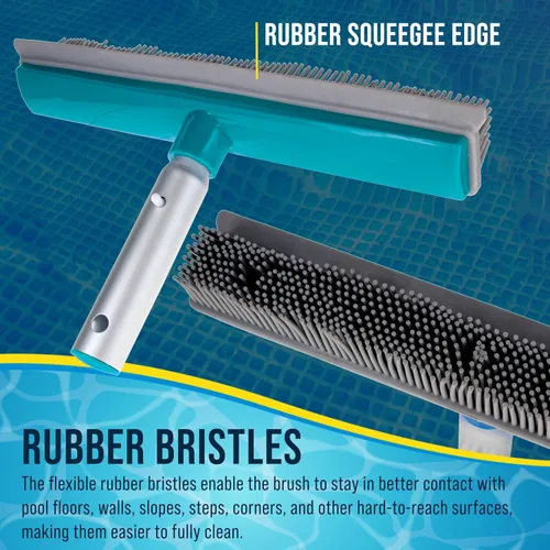 Vista 4 de U.S. Pool Supply Cepillo de piscina de 13 pulgadas con cerdas de goma y borde de escobilla – Seguro para revestimientos de vinilo, ideal