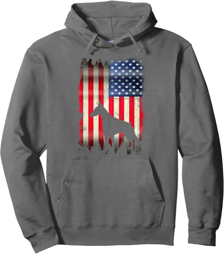 Vista 7 de Sudadera con capucha y divertida bandera de Estados Unidos de Doberman, Negro