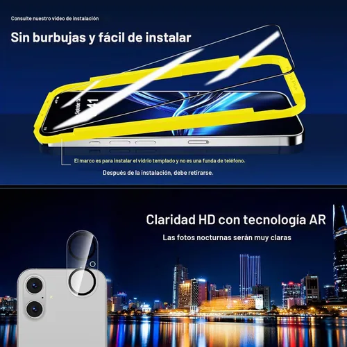 Vista 7 de QHOHQ Protector de pantalla para iPhone 16 Plus con protector de lente de cámara, [grado militar inastillable], vidrio templado superior 9H+