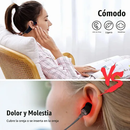 Vista 3 de Auriculares de Conducción Ósea Bluetooth, Audífonos Inalámbricos de Oreja Abierta con Micrófonos, Titanio Ligero Resistente al Sudor, Auriculares