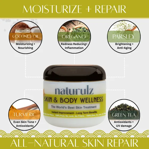 Vista 2 de Naturulz - Skin & Body Wellness 4 oz Green Herb Formula Body Butter Suero calmante para la piel totalmente natural con aceite de coco nutritivo