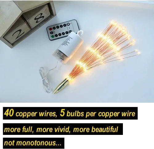 Vista 4 de PXBNIUYA 200 luces LED de esfera colgantes, luces de estallido estelar a pilas, 8 modos de control remoto regulable, alambre de cobre impermeable