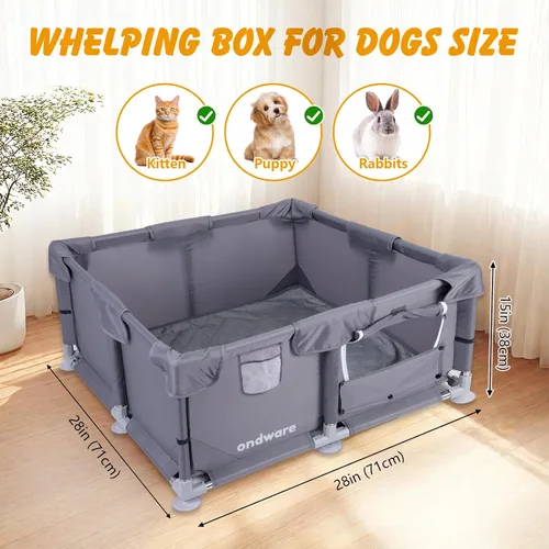 Vista 3 de Corralito para cachorros, 28 x 28 x 15 pulgadas, corralito para perros en interiores, corralito de animales pequeños con puerta para pollitos
