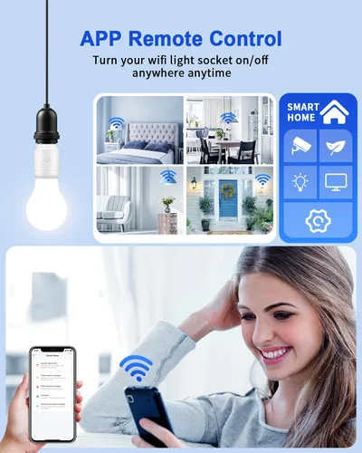 Vista 4 de Enchufe de luz de control remoto con WiFi (solo 2.4G), WiFi inteligente y Bluetooth y adaptador de bombilla RF433 E26 E27 e interruptor de pared