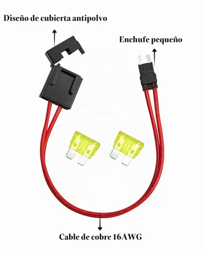 Vista 2 de Portafusibles para Automóvil, 32V 20 Amp 16 AWG, Cable de Alambre Rojo para Probar y Conectar Circuitos Automotrices, Compatible con Paneles