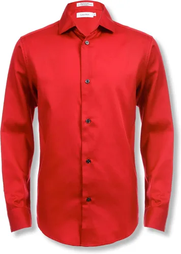 Vista 8 de Calvin Klein Boys' Long Sleeve Sateen Dress Shirt, Button-Down Style with Buttoned Cuffs & Shirttail Hem Negro