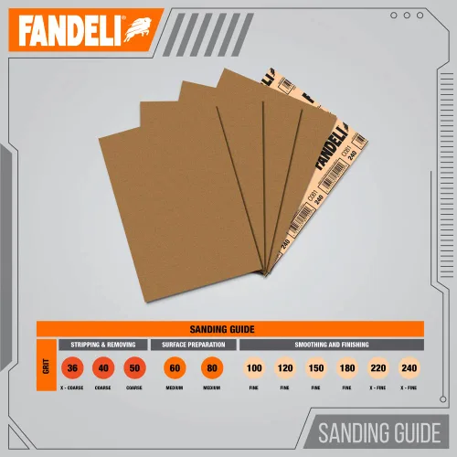 Vista 6 de Fandeli 36021 Hojas de papel de lija multiusos de grano 060, marrón, 9 x 11 pulgadas, 25 hojas