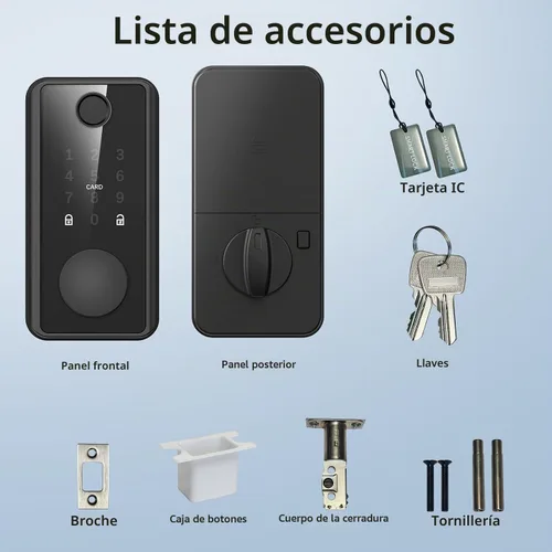 Vista 8 de Cerradura de puerta de huellas dactilares, cerrojo sin llave para puerta