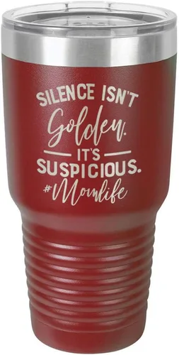 Vista 12 de SILENCE ISN'T GOLDEN ITS SUSPICIOUS - Vaso con tapa superior deslizante y pajita (acero inoxidable, taza de viaje), Gris