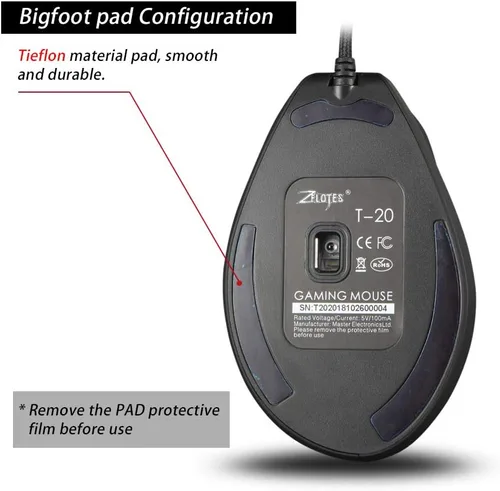 Vista 9 de zelotes - Mouse vertical ergonómico, 3200 DPI LED óptico USB con cable, 6 botones para laptop, escritorio, PC, MacBook, negro