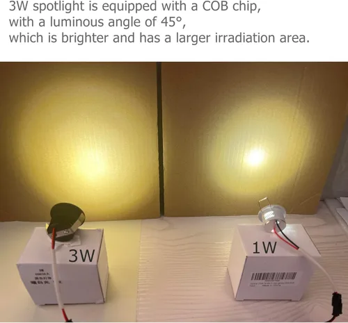 Vista 5 de 2 paquetes de mini focos de 3 W, AC 110V 220V, luces empotradas para techo, para exhibición en vitrina y debajo del gabinete, luz blanco cálido 3000