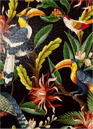 Vista 7 de MyPuzzle Birds with Tropical Leaves and Flowers - Rompecabezas de 100 piezas para adultos