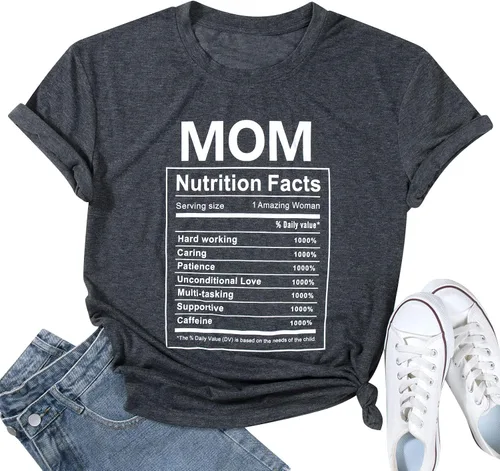 Vista 5 de Mom Nutrition Facts - Camiseta divertida para el día de la madre, camiseta con estampado de letras, camiseta casual de verano