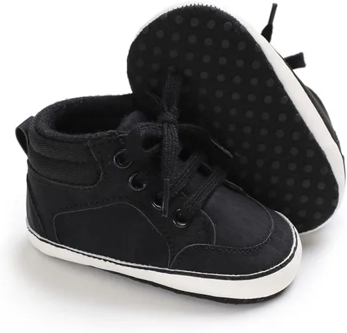Vista 5 de Sekantrol Zapatos de cuna para recién nacidos, para niños y niñas, suela de goma suave, zapatos para bebés, zapatos deportivos de moda de caña alta