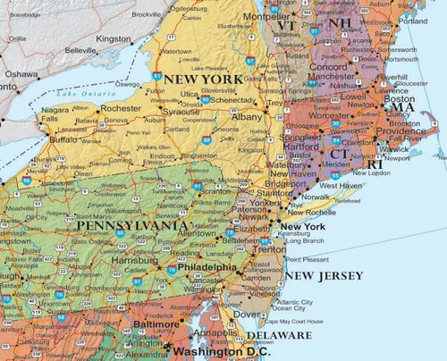 Vista 3 de Mapa de pared 3D clásico con mares azules de los Estados Unidos de América, 24x36, 24 x 36 pulgadas