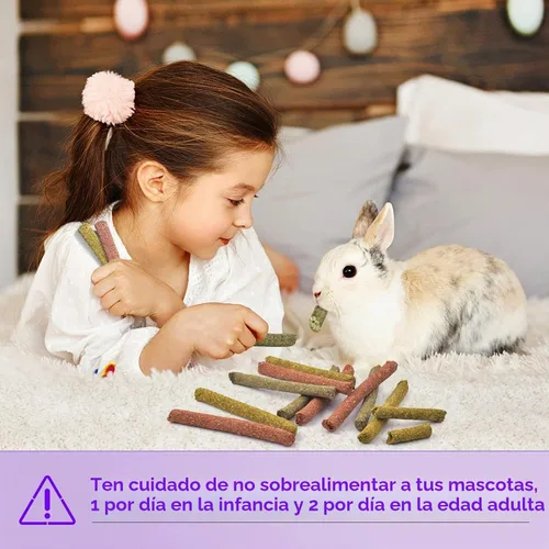 Vista 5 de Bissap 36 palitos masticables de conejo, mezcla natural de Timothy, heno, avena, zanahoria, conejito, juguetes masticables y golosinas para conejos