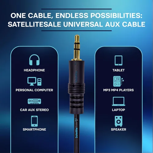 Vista 6 de SatelliteSale Conector de audio auxiliar de 0.138 in macho a macho, cable auxiliar estéreo digital, cable universal de PVC, cable negro, 3 pies