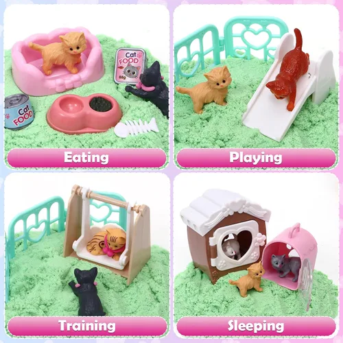 Vista 5 de Lorfancy Juguetes de Caja de Arena para Gatos Kit de Juego con Arena para Niños Juguete Sensorial de Contenedor para Niños Pequeños 2.2 libras Arena