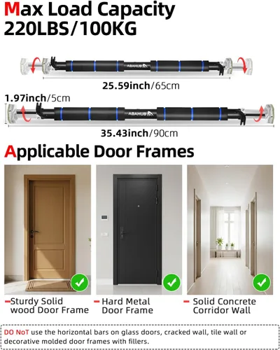 Vista 12 de Abahub Doorway Pull-Up Bar with Safety Lock, Home Use Heavy-Duty Door Frame Pull-Up Bar for Upper Body Workout, Adjustable Strength Training Azul