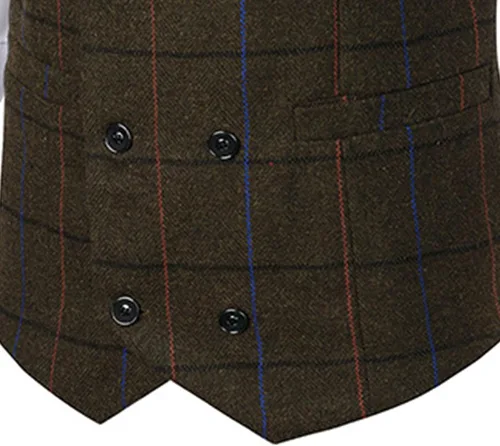 Vista 6 de Mens Slim Formal Business Waistcoat Casual Plaid Soft Suit Vest Classic Button Collar Sleeveless Coats Coffee