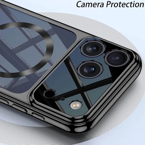 Vista 5 de Funda magnética para iPhone 17 Pro Max /17 Pro/Air/17, cubierta trasera de disipación de calor transparente ultra delgada, bisel galvanizado Plateado