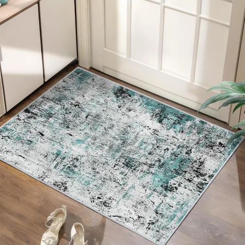 Vista 38 de Ciicool Alfombra moderna abstracta de 2 x 3 pulgadas, lavable, pequeña, antideslizante, de pelo bajo, alfombra de entrada plegable para cocina
