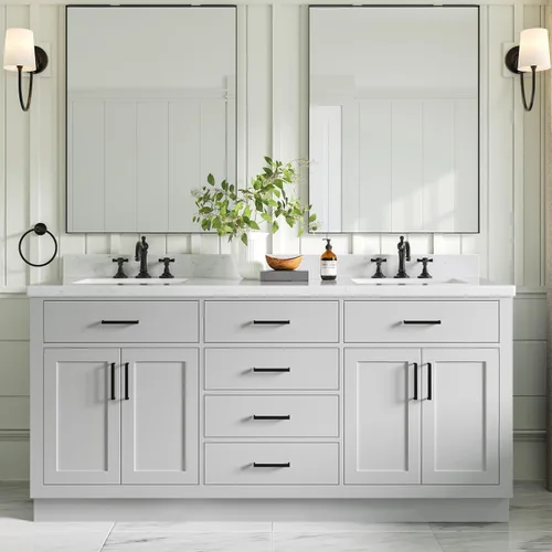Vista 12 de ARIEL Personalizar Taylor - Tocador de baño de 72 pulgadas, madera maciza, puertas y cajones de cierre suave, color gris