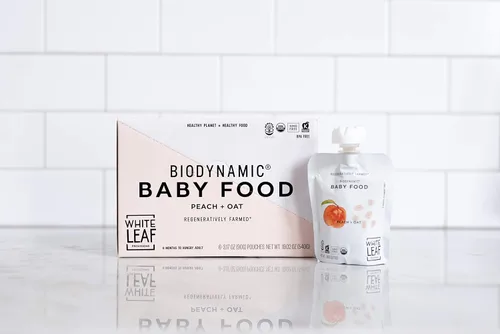 Vista 6 de White Leaf Provisions Alimentos biodinámicos y orgánicos para bebés, bolsas de puré de melocotón + avena sin azúcar para bebés, alimentos