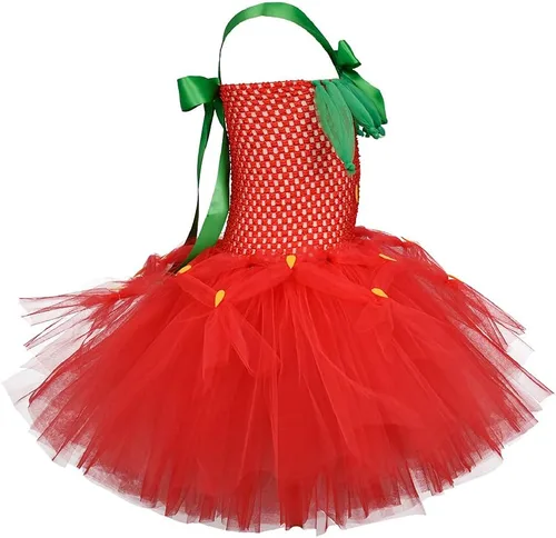 Vista 6 de Quenny Vestidos de fresa de Halloween, vestidos de princesa tutú de malla para niñas.