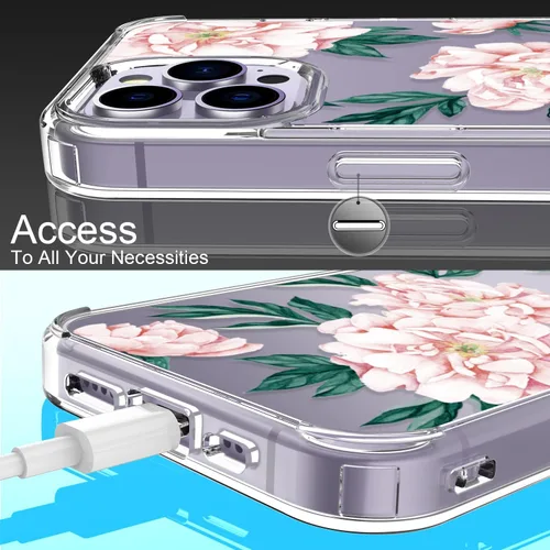 Vista 6 de LUHOURI Funda para iPhone 15 Pro Max con protector de pantalla, transparente de acrílico, diseños de moda para mujeres y niñas, funda protectora a
