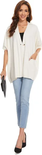 Vista 2 de Women's Loose Half Sleeve Button Shawl Wrap Open Front Cardigan for Fall Winter Plus