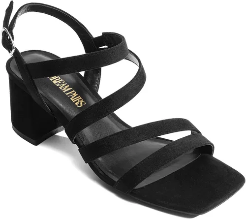 Vista 5 de DREAM PAIRS Sandalias de tacón grueso con tiras para mujer, sandalias de tacón bajo y puntera abierta, zapatos de fiesta