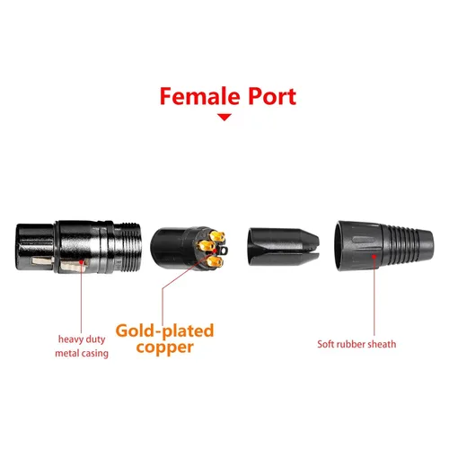 Vista 3 de Conectores XLR, 3 pines XLR hembra con carcasa de metal y contactos de cobre chapado en oro, cable de micrófono, conector de audio (20, hembra negra)