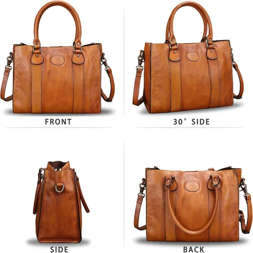 Vista 5 de Bolso bandolera de cuero genuino para mujer, bolso de hombro con asa superior