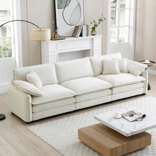 Vista 55 de Sofá Loveseat Grande en Beige y Blanco de 194.8 cm, Sofás Seccionales de 2 Plazas Grandes para Sala de Estar, Sofá Seccional Modular de Tela