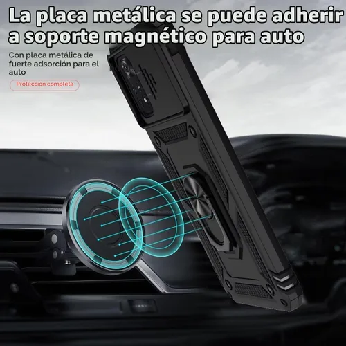 Vista 6 de Funda para Xiaomi Poco M4 Pro 4G, MZB0B5VIN con protector de pantalla de vidrio templado y cubierta de cámara deslizante, anillo magnético Soporte