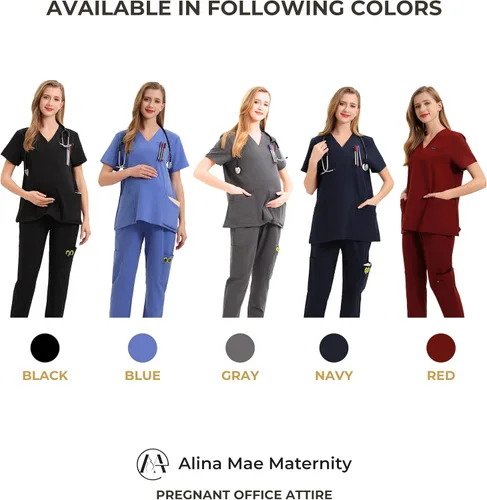 Vista 8 de Exfoliante de maternidad para mujeres embarazadas, uniforme de médico, pantalón de enfermera, con 6 bolsillos